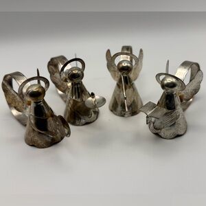 Vintage Silver-Plated Brass Angel Napkin Holder Set - 4 Angels
